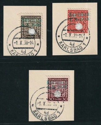 Sudetenland KARLSBAD  2, 3 A, 5,  ERSTTAGSSTEMPEL Rarität mit Fotoattest 1300,-€ - Bild 1 von 3
