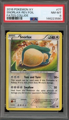 Pokemon Snorlax XY Fates Collide Reverse Holo Rare #77 PSA 8