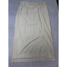 A New Day Cream Eyelet Lace Midi Skirt High Waist Side Slit Women Size 10 NWT