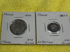 FRANCE NAPOLEON III SILVER COINS (1866A 1 FRANC, 1867A 20 CENTIMES)