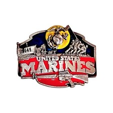 1987 UNITED STATES MARINE CORPS Enameled Metal Belt Buckle Siskiyou Co. USA Made