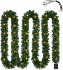 Pre-Lit Christmas Garland 15.5FT 50LED 8 Modes Battery Warm White