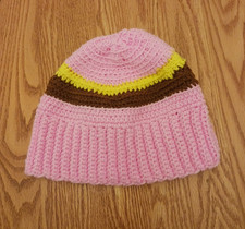 Homemade Winter Hat for Girls, Pink, Brown and Yellow Colors