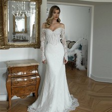 Mermaid Off Shoulder Lace Wedding Dress Appliques Sweetheart Boho Bridal Gown