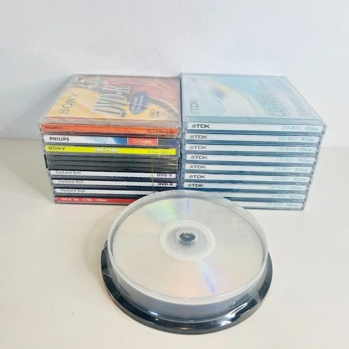 Blank CD Bundle New Unused DVD+RW CD-R DVD-R 29 Units Mixed Speed Factory Sealed