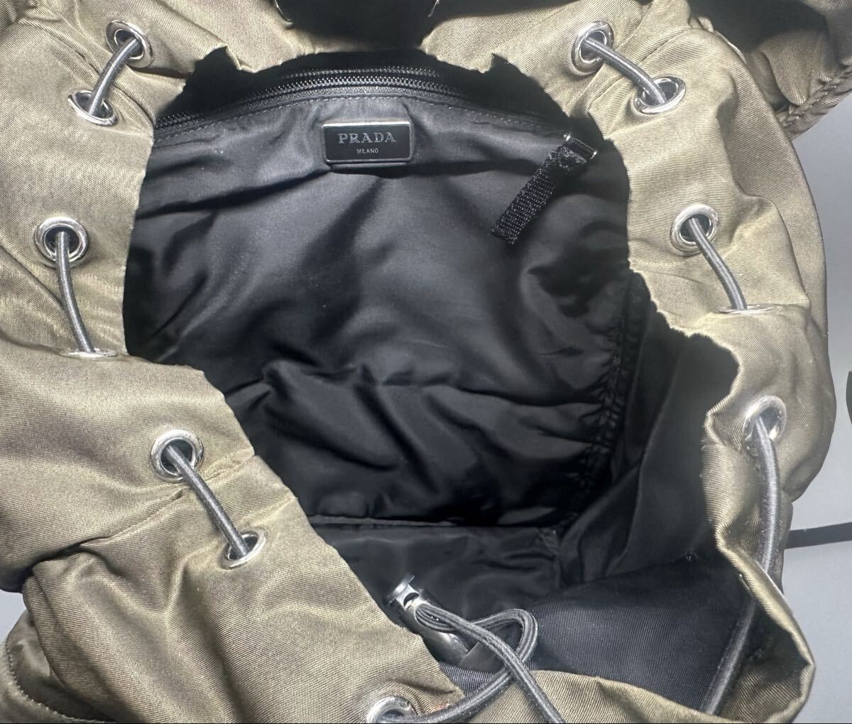 PRADA Backpack Khaki Nylon Backpack Triangle Logo Men s 2VZ062 from japan thumbnail 5