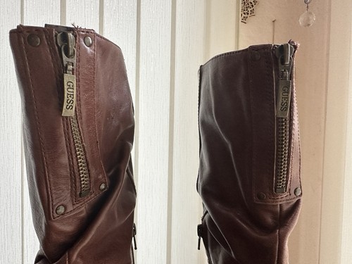 Guess Women’s Brown Leather Boots, Mid Calf 90’s Retro Y2K Sexy Urban, Sz 10 - Picture 8 of 13