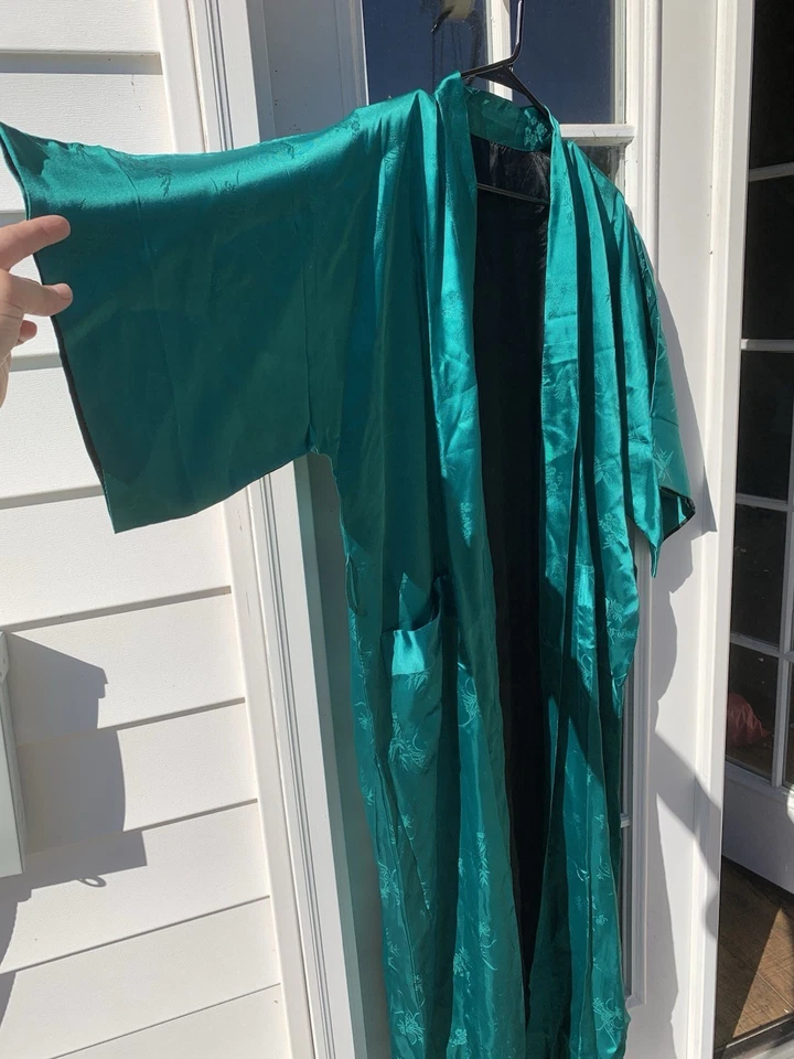 Nuevo con etiquetas Auténtico Teal Vintage Kimono Chino Talla Pequeña Bata Larga de Seda Foto 2 de 4