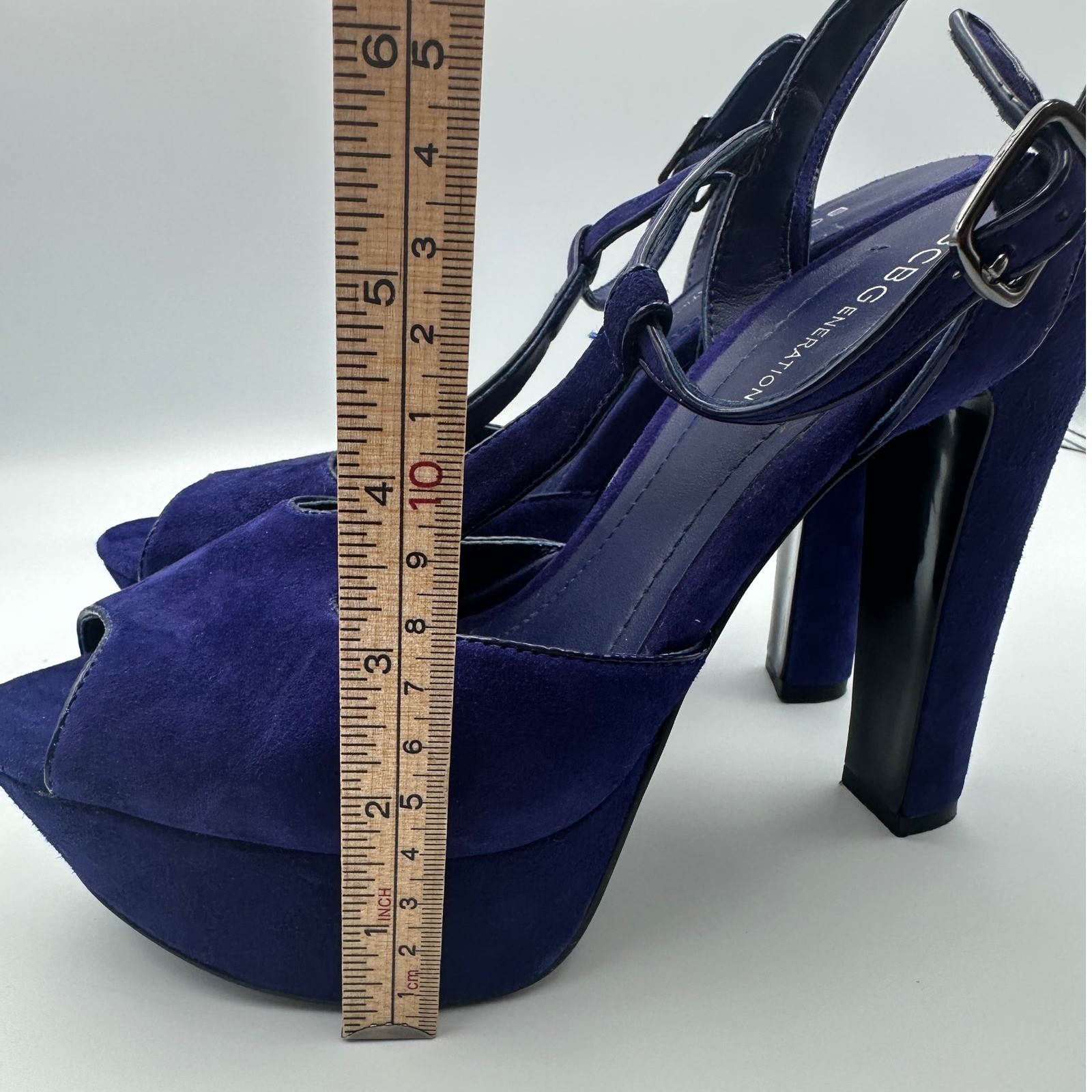 BCBGeneration Deep Purple Suede Platform Peep Toe… - image 5