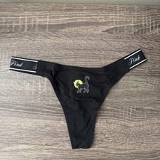 Pink By Victoria  s Secret, Small Black Halloween Cotton Logo Thong Panties