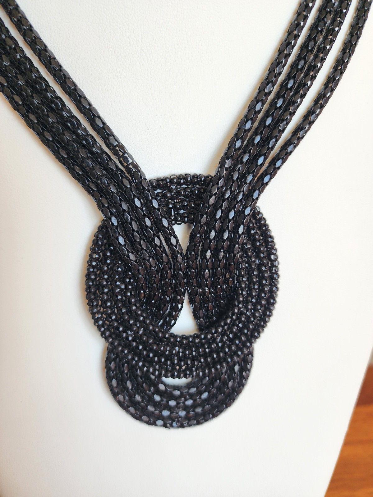 Signed Express Black Mesh Knotted Statement Neckl… - image 4