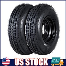 2pcs Trailer Tires On Rims 4.80-8 480-8 4.80x8 Tires 6 Ply Wheels Black 4 Lug