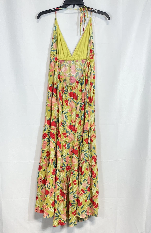 Maxi Vestido Halter Exuberante Nuevo con Etiquetas Rojo Apio Estampado Floral En Niveles L Foto 2 de 4