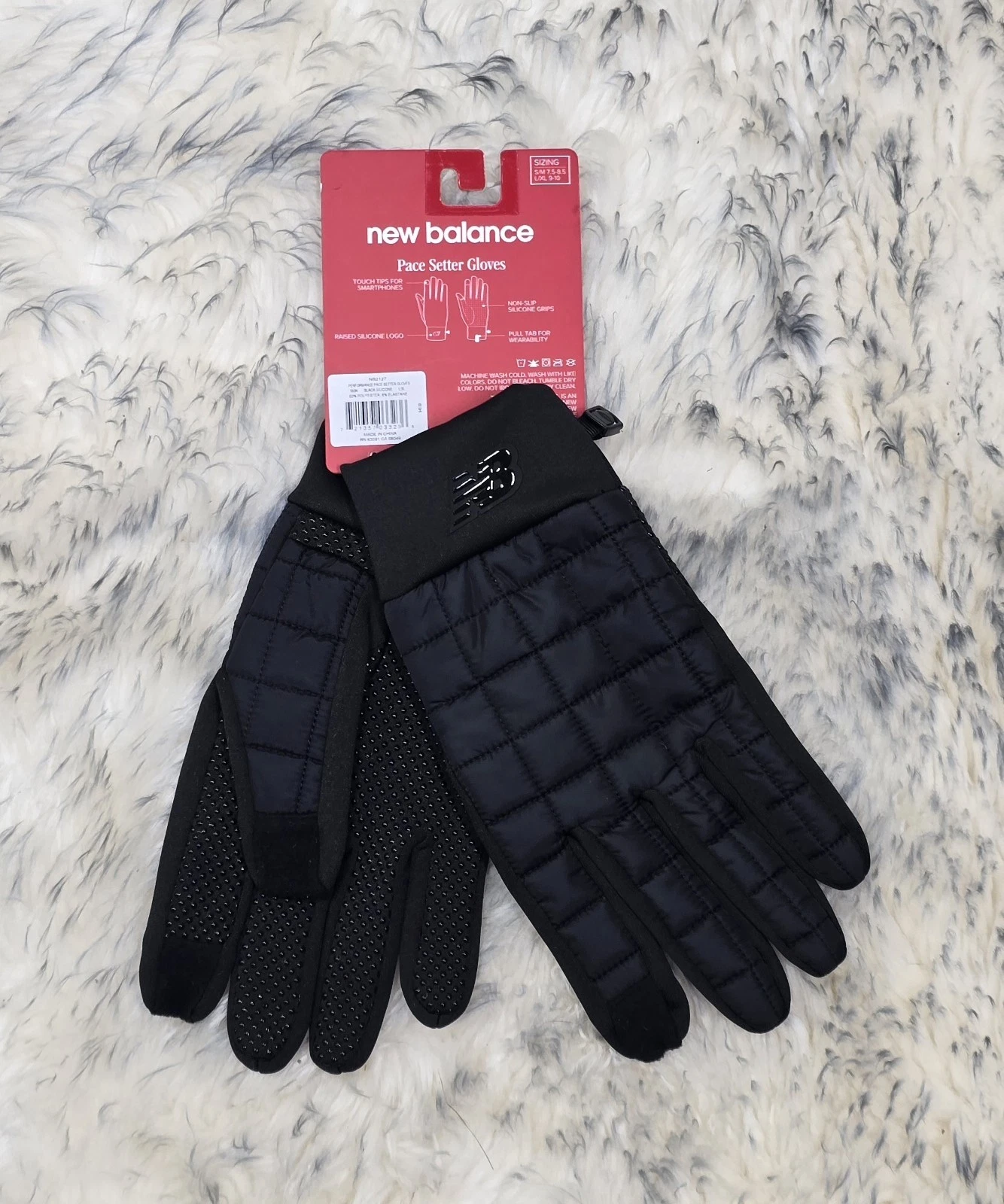 NWT NEW BALANCE MEN'S PACE SETTER GLOVES BLACK Sz L/ XL TOUCH-TIPS LOGO