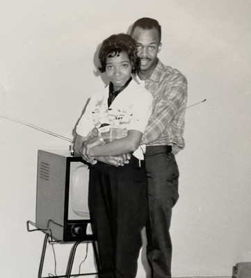 Handsome African American Couple & Mid Century TV Original Vintage Photo