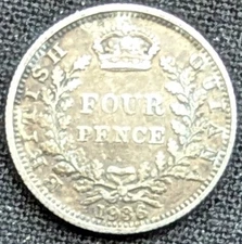 1936 British Guinea Fourpence Silver XF Coin