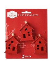 Christmas Tree Ornaments 3pc Mini Wooden Houses By Holiday Time