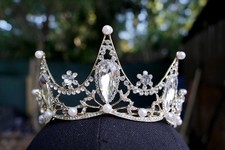 Tall Gold Crystal Tiara Bridal Crown Birthday Wedding Gift Diadem prom metal