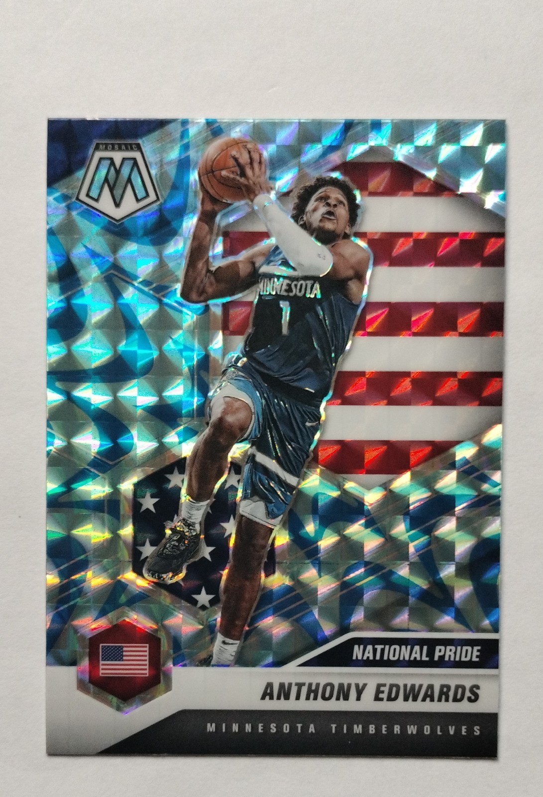 2020-21 Panini Mosaic - National Pride Anthony Edwards #252 Reactive Blue Prizm