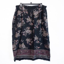 Vtg 90s Black Skirt Slit Floral Paisley Cottagecore Boho Size 18 Lightweight