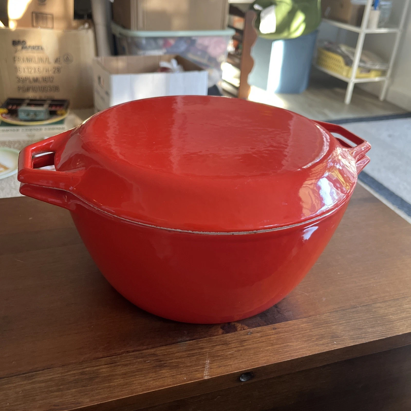 Vintage MCM Copco Denmark D3 Cast Iron Red Dutch Oven With Lid