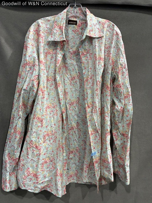 Coast Men's Blue Multicolor Floral Long Sleeve Cotton Button Down Shirt Size XXL
