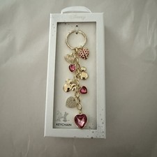 Disney Minnie Mouse Love Pink Rhinestone Hearts Key Chain Bag Charm New