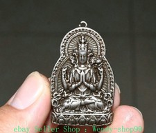 2" Chinese Sky Iron Sit 4 Arm Kwan-yin Guan Yin Buddha Statue Amulet Pendant