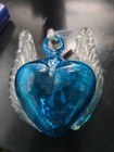 Hand Blown Art Glass Blue Clear Hanging Heart with Wings 3” - sun catcher — photo 2