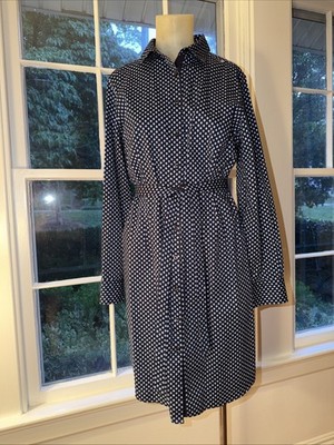 Brooks Brothers Belted Dot Pattern Shirt Dress Preppy Button Down Sz 10