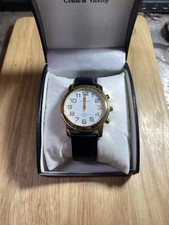 Crane & Viceroy Gold-Tone Radio-Controlled Black Strap Watch 5ATM