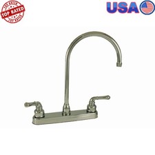 8" Chrome Hi-Arc Kitchen Faucet Gooseneck Spout Teapot Lever Handles Lead Free
