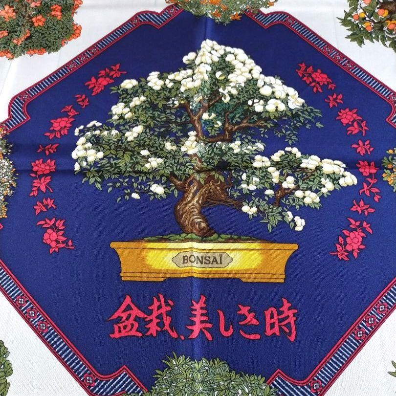 HERMES Carré 90 Silk Scarf BONSAI Nature Design Authentic Japan RARE