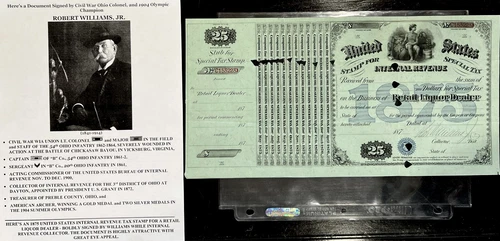 CIVIL WAR WIA COLONEL 54th OH 1904 OLYMPIC GOLD ARCHERY WILLIAMS DOCUMENT SIGNED