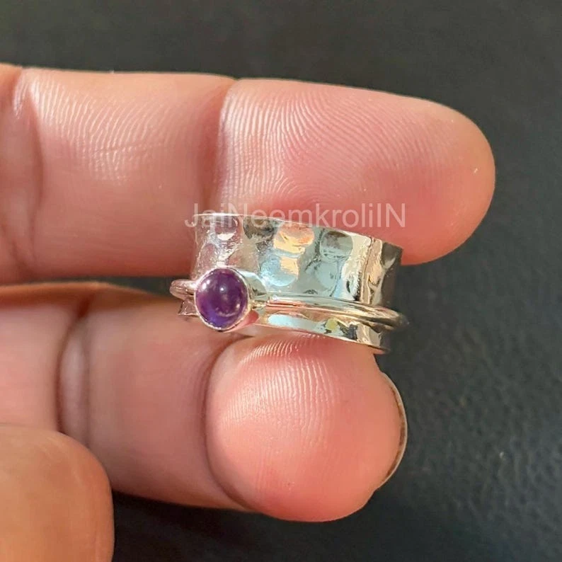 Anillo giratorio hecho a mano de plata de ley 925 amatista para mujer para regalo AK9877 Foto 2 de 4