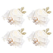 4pcs Wrist Corsage Artificial Flower Bracelet Rose Decorative 7x7cm Light Yellow