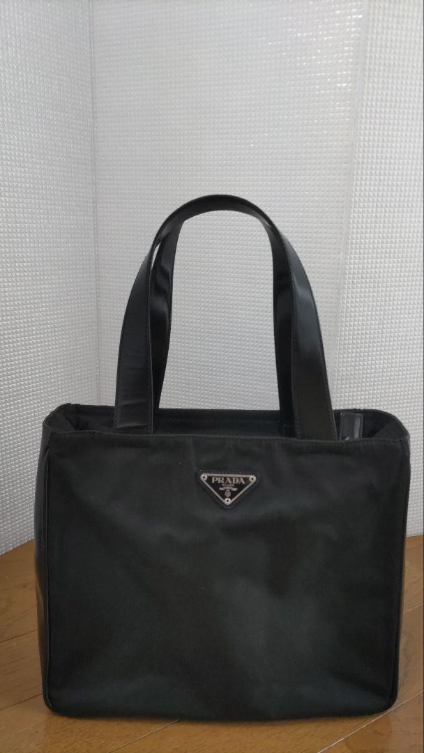 PRADA Black Nylon Handbag with Triangle Logo Enamel Detail-image