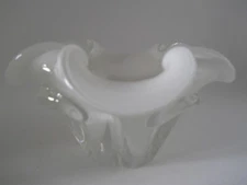 VTG White to Clear Petal Shaped Candy Dish Cased Glass 3" H