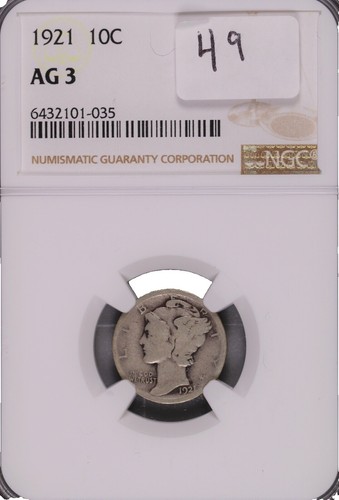 1921 Mercury Dime, ANACS VF30 Semi-Key Date *Cleaned* *Scratched