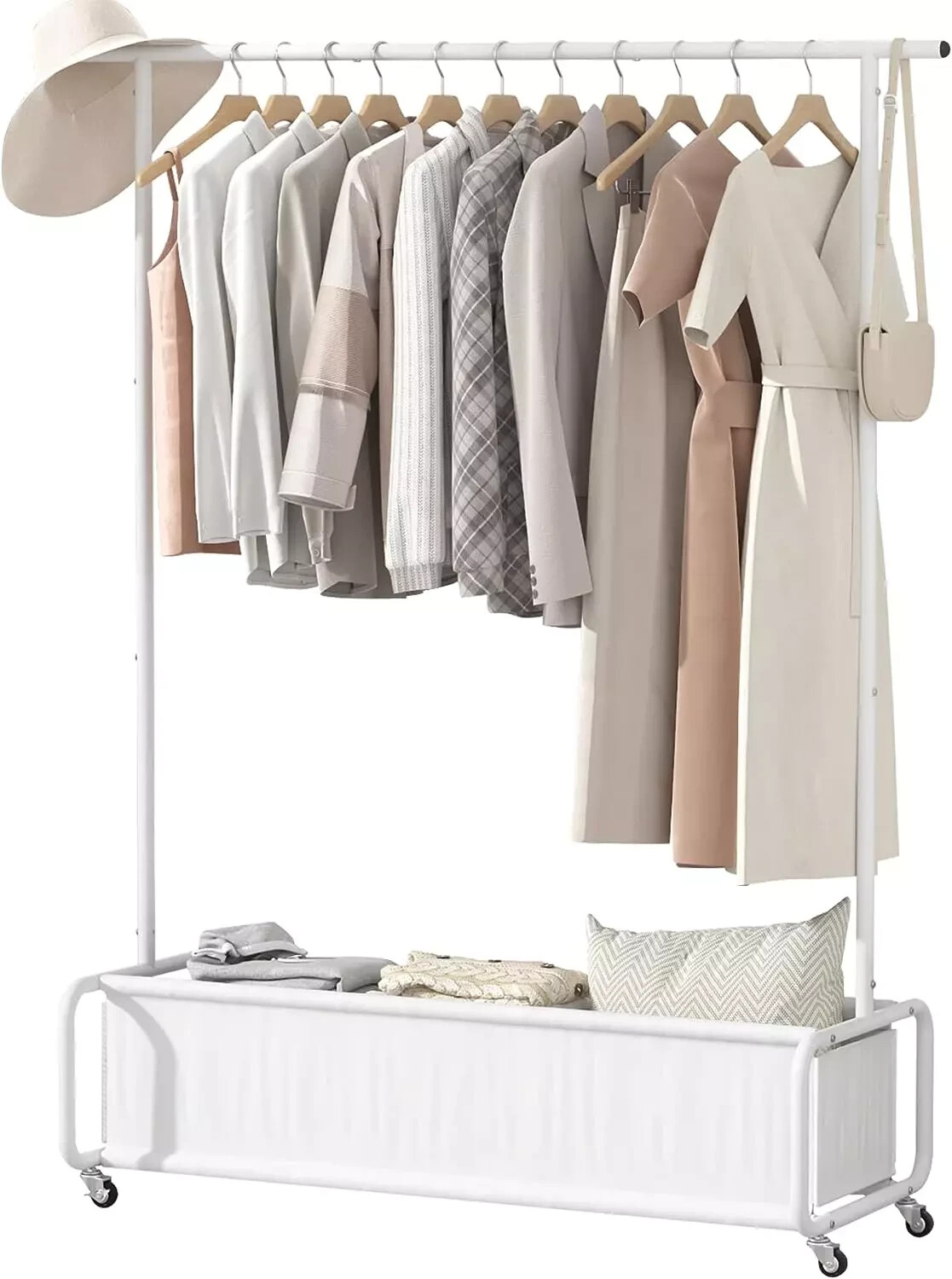 Clothes Rack with Large Storage Bag Organizer Stand on Wheels Garment Rolling-image