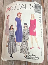 McCall's Sewing Pattern 7893 VTG 90' Misses Dresses Easy Szs 12-16 Cottage core