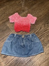 Vintage Build-A-Bear Stretch Pink Ombre Top & Denim Skirt