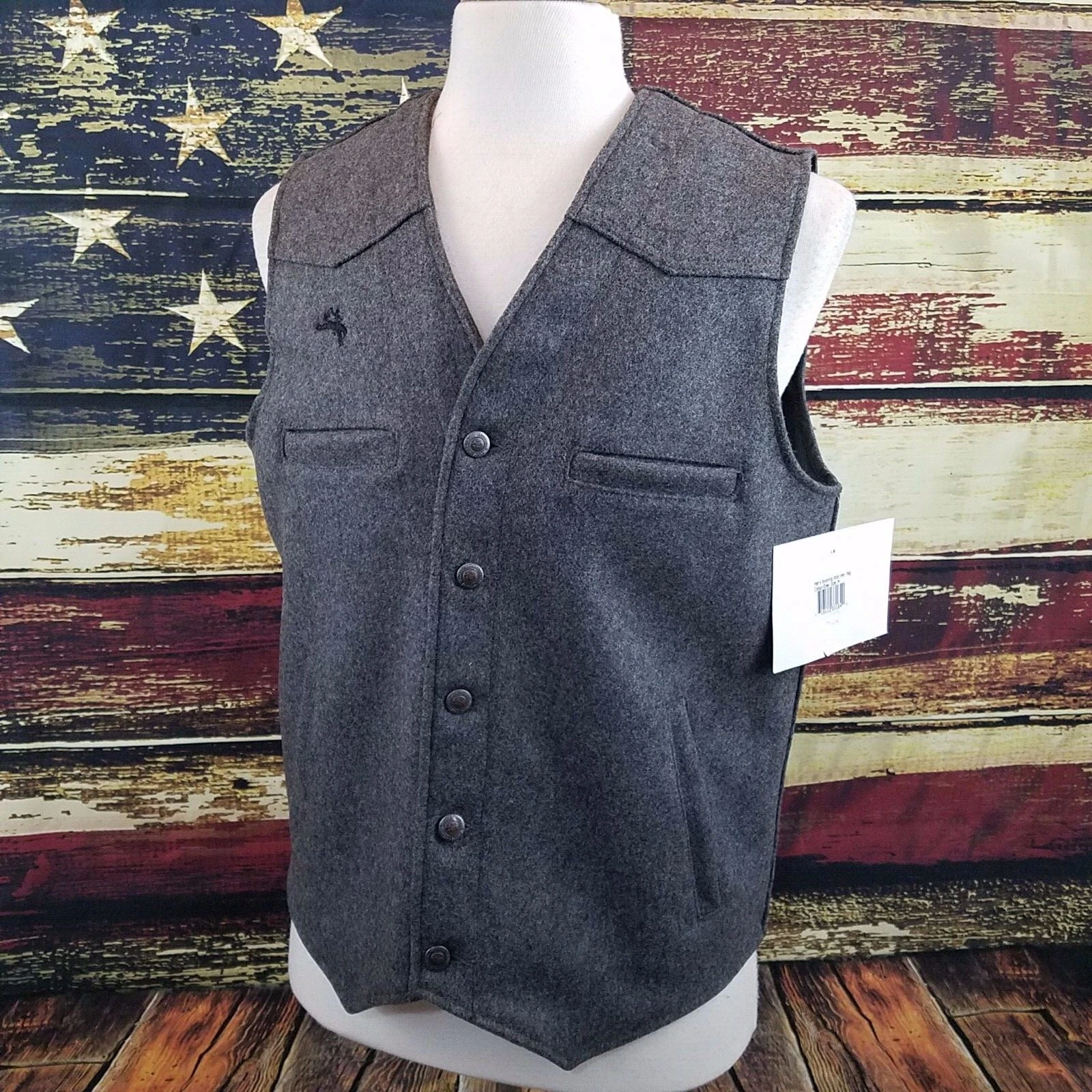 Wyoming Traders Mens Wyoming Wool Cowboy Ranch Wear Vest - CHARCOAL