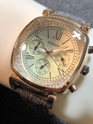 Gossip Women s Chronograph Watch Rose Gold with Crystal Bezel Leather Band