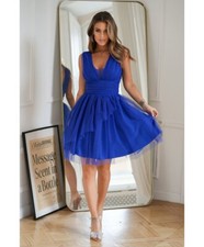 Vestito corto elegante - In tulle -  blu fiordaliso
