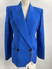 $2495 Alexander McQueen Women' WooI Silk Blue Knit Blazer Jacket Size 42