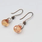 Crystal Teardrop Pierced Earrings Peach Silver tone Hooks 3/4"