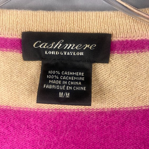 Lord & Taylor Cashmere Sweater Womens Medium Pink Striped Pullover V-neck - Picture 3 of 7