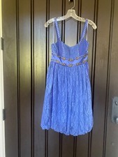 Sue Wong Silk Dress hand Beaded Evening Gown blue gold mini Sz 6 4 short K2