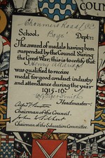 WW1 Choumert Road School LCC good conduct medal cert Henry Alldridge 1915-1916